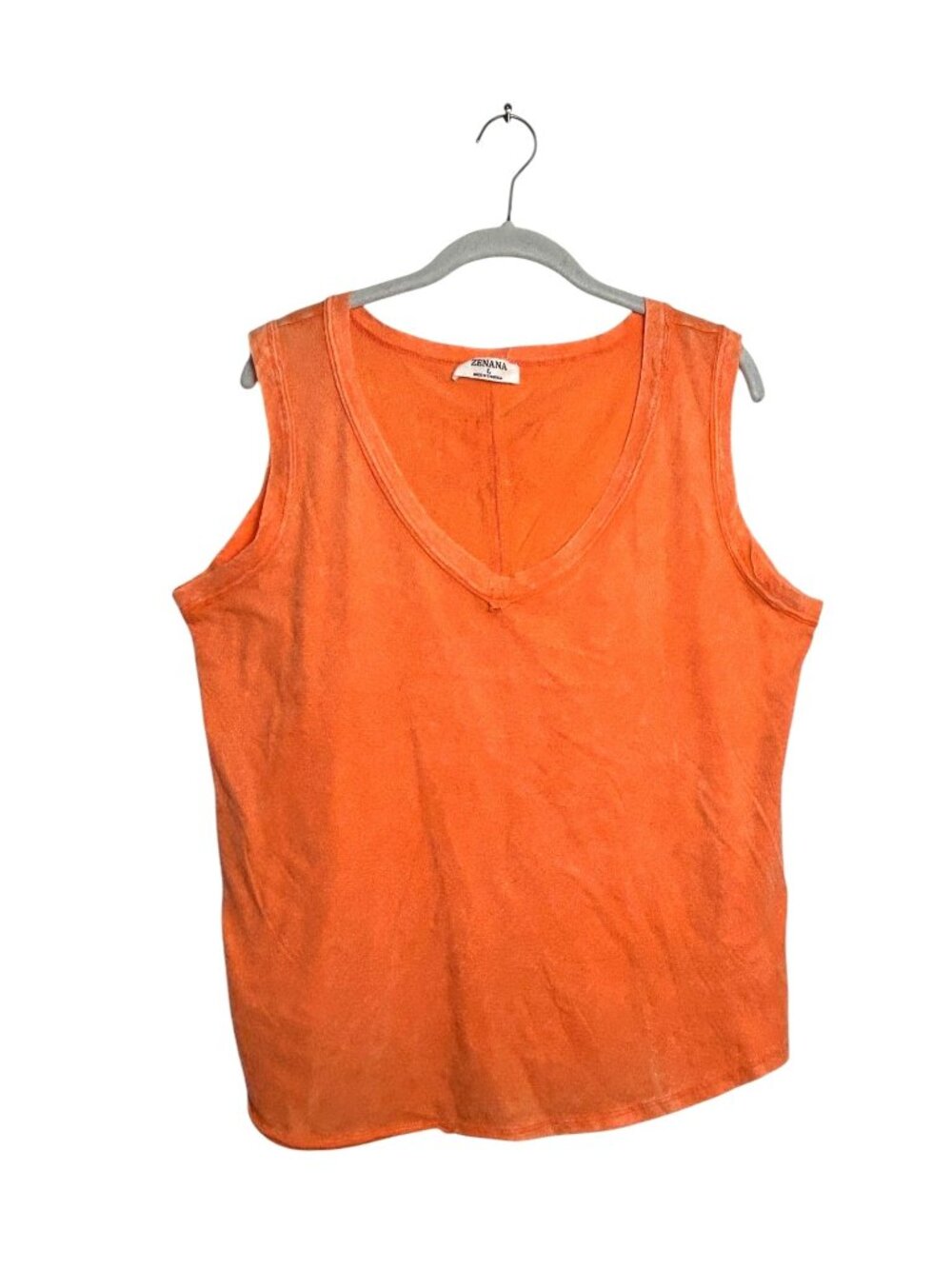 Zenana Crinkle Wash V-Neck Sleeveless Tank in Orange - Sz L